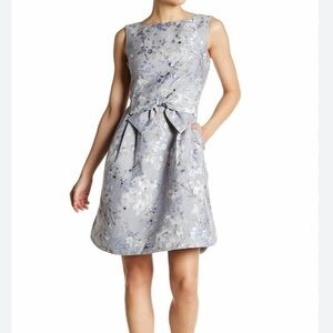 METISU Silver Jacquard Waist Bow Sleeveless Mini Dress S  NWOT